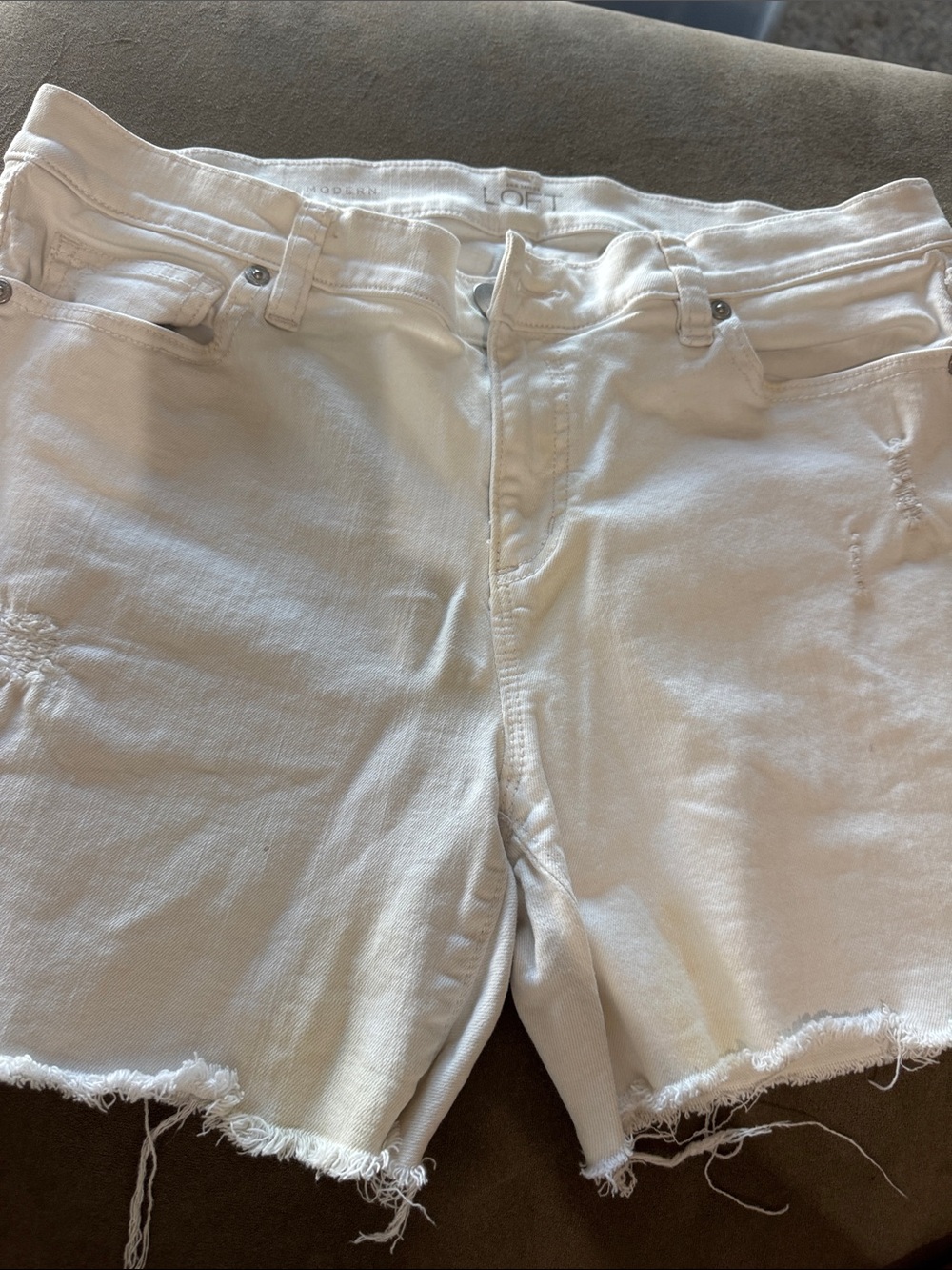 LOFT White Frayed Hem Denim Shorts